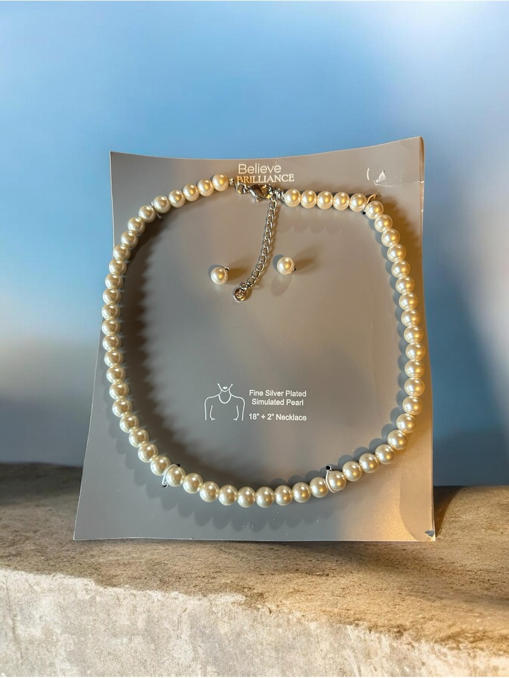 Believe Brilliance Cream Simulated Pearl Necklace and Stud Earrings Set NWT